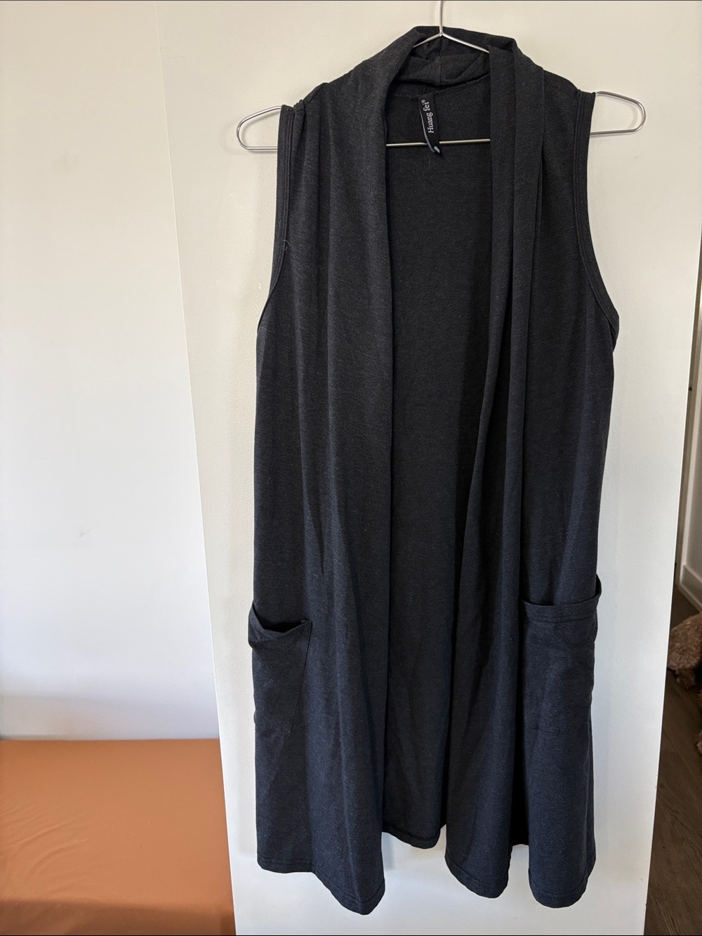 Sleeveless Open Front Long Cardigan Vest - Black